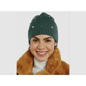 INC International Concepts Green Gemstone Embellished Knit Beanie Hat NEW